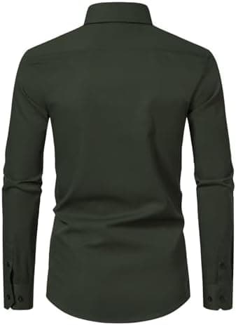 Men's Long Sleeve Button Up Shirts Solid Slim Fit Casual Business Formal Dress Shirt - Image 4