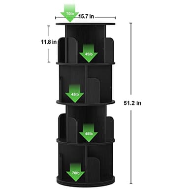 Aheaplus Rotating Bookshelf, 360 Revolving Bookshelf Tower for Small Space, 4 Tier Floor Standing Bookcase Storage Rack, Wood Narrow Book Shelf Organizer for Bedroom, Living Room, Study Room, Black - Image 3