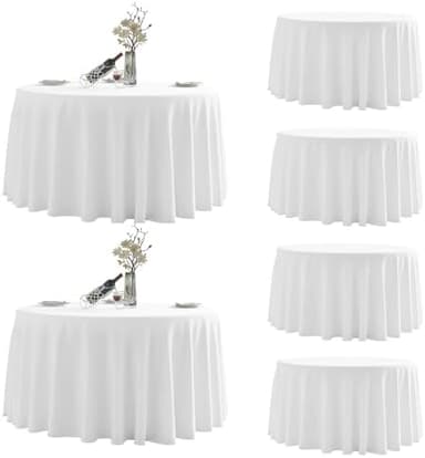 Round Tablecloth,6 Pack 120inch Stain and Wrinkle Resistant Polyester Table Cloth,Decorative Fabric Table Cover for Kitchen,Dinning,Party,Wedding Round(White - Image 3