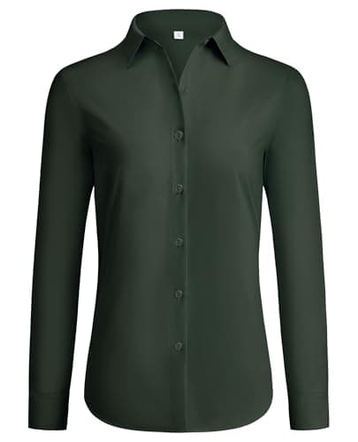 siliteelon Button Down Shirt for Women Wrinkle Free Tops for Ladies Long Sleeve Work Blouses Buisiness Casual Fall Outfits Dark Green - Image 1
