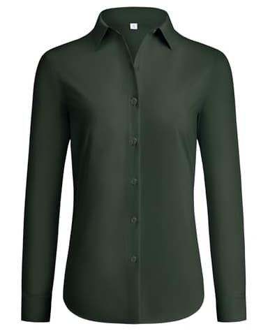 siliteelon Button Down Shirt for Women Wrinkle Free Tops for Ladies Long Sleeve Work Blouses Buisiness Casual Fall Outfits Dark Green - Image 1