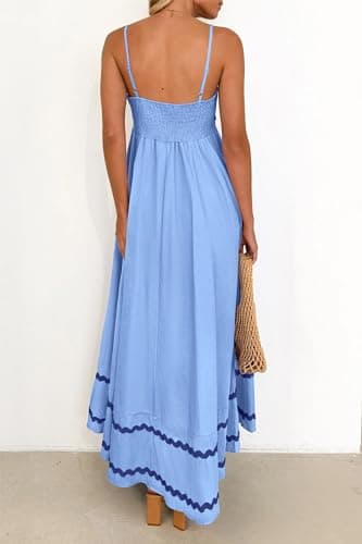 PRETTYGARDEN Women's 2025 Summer Flowy Maxi Dress Casual Sleeveless Spaghetti Strap Ruffle Beach Long Dresses (Light Blue,Small) - Image 2