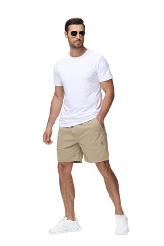 Yundobop Men's Casual 7 Inch Shorts Twill Drawstring Summer Beach Stretch Golf Shorts with Zipper Pockets Khaki 36 - Image 5
