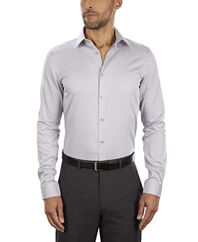 Calvin Klein Men's Slim Fit Non-Iron Herringbone Point Collar Dress Shirt, Smoke, 15" Neck 32"-33" Sleeve - Image 1