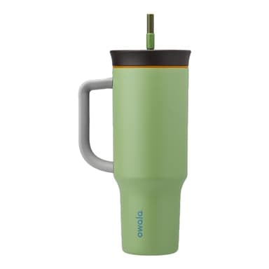 Owala Stainless Steel Triple Layer Insulated Travel Tumbler with Spill Resistant Lid, Straw, and Carry Handle, BPA Free, 40 oz, Green (Brave Adventures) - Image 1