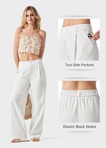 Willit Women's Pants Wide Leg Pants Work Dress Casual Slacks Business Pants with Pockets 29" White M - Image 4