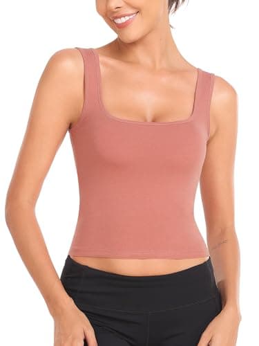 Porvike Crop Tops for Women Workout Tank Top Cropped Sleeveless Shirts Square Neck Tanks Basic Gym Exercise Clothes 3 Pack Black/Blue/Coral M - Image 2