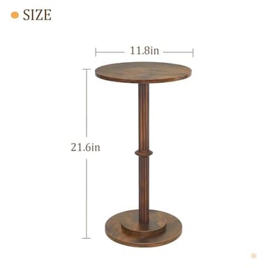 MaxSmeo Drink Table, Small Side Table for Small Spaces, Modern Round End Table with Fluted Wood Leg, Rustic Brown - Image 3