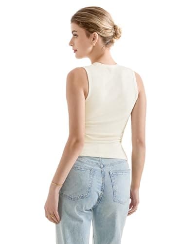 SUUKSESS Women Button Down Going Out Trendy Tops Ribbed Sexy Vest Y2K Tank Tops (Cream, Medium) - Image 5