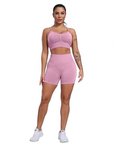 CHRLEISURE Women's 4 Packs Workout Gym Shorts, High Waisted Butt Lifting Scrunch Butt Seamless Booty Shorts(Black,DGray,Pink,Blue,2XL) - Image 3