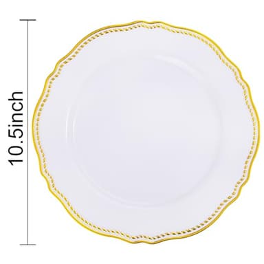 Hioasis 60pcs Gold Plastic Plates - White and Gold Disposable Dinnerware with Gold Rim, Heavy-duty, 10.25 inch, Dinner Plates for Party & Wedding - Image 6