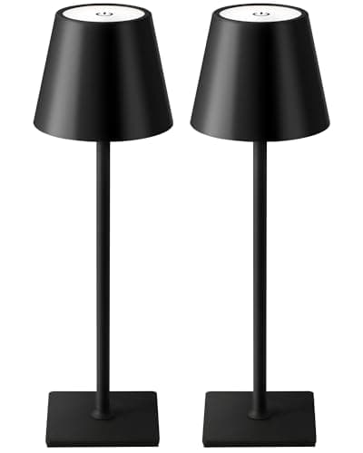 KDG 2 Pack Cordless Table Lamp, Portable LED Desk Lamps, 5000mAh Battery Operated, 3 Color Stepless Dimming Up, for Restaurant, Bedroom, Outdoor Camping, Coffee Shop, Night Light, Rechargeable (Black) - Image 1