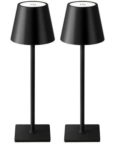 KDG 2 Pack Cordless Table Lamp, Portable LED Desk Lamps, 5000mAh Battery Operated, 3 Color Stepless Dimming Up, for Restaurant, Bedroom, Outdoor Camping, Coffee Shop, Night Light, Rechargeable (Black) - Image 1