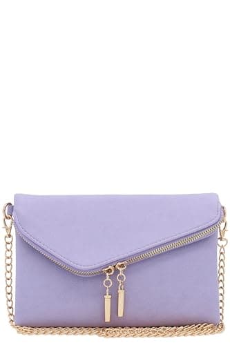 FashionPuzzle Envelope Wristlet Clutch Crossbody Bag with Chain Strap (Lavender) - Image 1