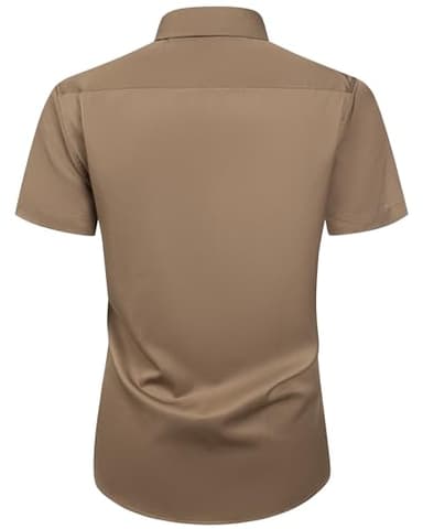 Alimens & Gentle Mens Short Sleeve Dress Shirts Wrinkle Free Solid Casual Button Down Shirts with Pocket, Dark Khaki, 3X-Large - Image 2