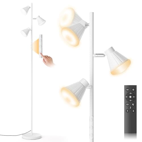 SIBRILLE 36W LED Tree Floor Lamp, Dimmable Tall Standing Lamp with Remote & Touch Control, 4 Color Temperatures Bright Floor Lamp, 3 Rotatable Light Modern Floor Lamps (White) - Image 1