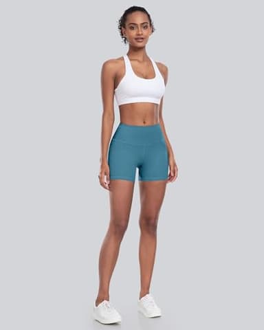 CHRLEISURE High Waisted Spandex Biker Shorts, Workout Booty Soft Yoga Shorts for Women (5" BlackOrangeCPinkBlue, S) - Image 3