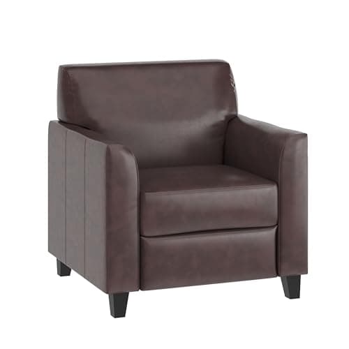 Flash Furniture Hercules Diplomat Series LeatherSoft Upholstered Side Reception Chair, Lobby Chair with Cushions and Flared Arms, Brown - Image 1