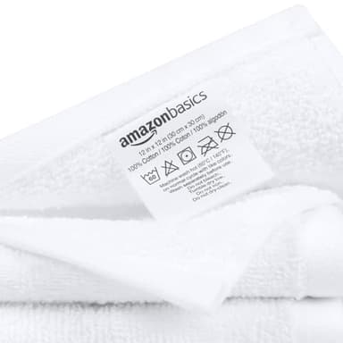 Amazon Basics Fast Drying Cotton Washcloths for Bathroom, Machine Washable, Soft and Highly Absorbent, 12 x 12 in, White, 24-Pack - Image 3