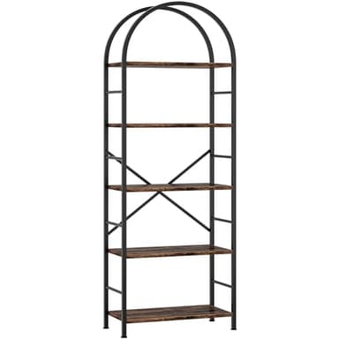 Shintenchi Bookshelf, Arched Bookshelf 5 Tier Bookcase, Tall Shelf for CDs/Books, Home Office Shelf Storage Organizer, Modern Book Shelf for Bedroom/Living Room, Rustic Brown - Image 8