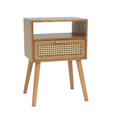 MaxSmeo Mid Century Modern Nightstand with Drawer, Small Nightstand Bedside Table, Rattan Nightstand, Wood End Table for Bedroom, Living Room (Brown) - Image 7