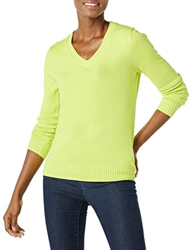 Amazon Essentials Women's Lightweight Long-Sleeve V-Neck Sweater, 100% Cotton, Lime Green, X-Large - Image 1