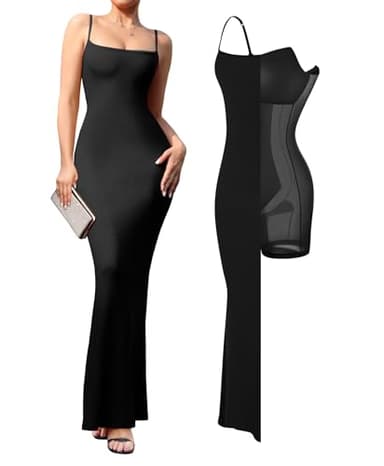 Bodycon Dresses for Women Black Maxi Dress Summer Ribbed Cocktail Spaghetti Strap Shapewear Dresses Party Long Going Out - Image 1