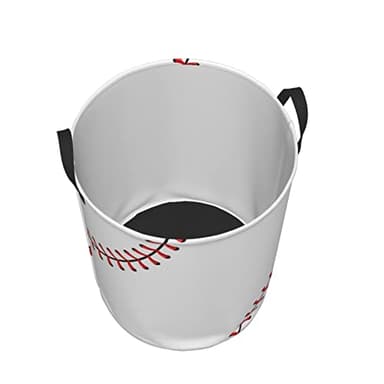Gbuzozie 38L Round Laundry Hamper Red Stitching Baseball Storage Basket Waterproof Coating White Ball Organizer Bin For Nursery Clothes Toys - Image 5