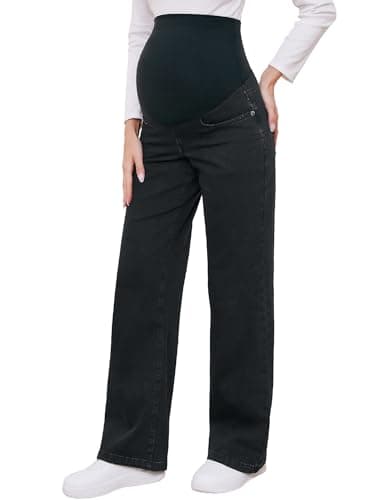 fitglam Women's Maternity Jeans Straight Leg Relaxed Fit Over Belly Pregnancy Denim Work Pants Maternity Clothes with Pockets - Image 1