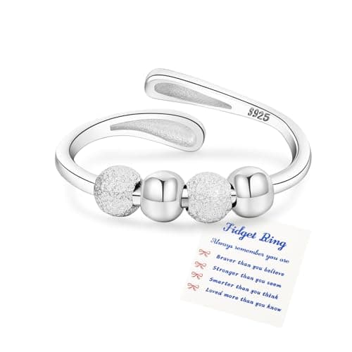 Senteria Anxiety Rings for Women Sterling Silver Rings Adjustable Stress Spinner Rings with Beads Fidget Rings for Anxiety Women - Image 1
