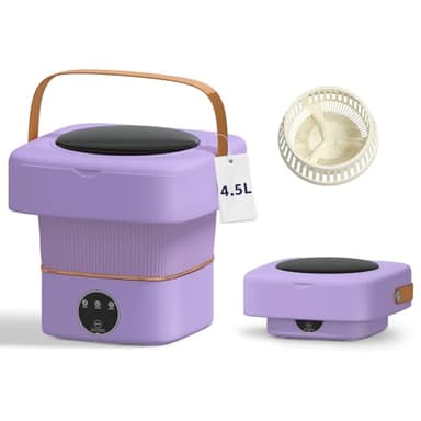 Portable Washing Machine, Foldable Mini Washer with 3 Modes, Compact Clothes Laundry Machine for Underwear, Baby Clothes, Apartments, Camping, Travel(Purple) - Image 1