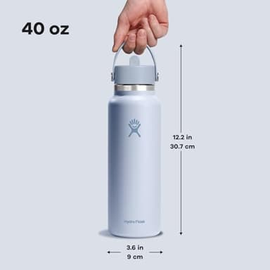 Hydro Flask Water Bottle - Insulated Stainless Steel - Wide Straw Lid, Non Spill, Leakproof in 40 Oz Surf Blue - Image 7