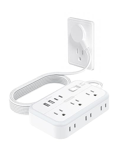 Surge Protector Power Strip with 6 Outlets 4 USB Ports(2USB C), Flat Extension Cord with Multiple Outlets, 1080 Joules, 5 ft Flat Plug Outlet Extender for Indoor, Office Supplies, Dorm Room Essentials - Image 1