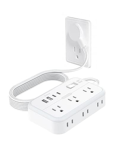 Surge Protector Power Strip with 6 Outlets 4 USB Ports(2USB C), Flat Extension Cord with Multiple Outlets, 1080 Joules, 5 ft Flat Plug Outlet Extender for Indoor, Office Supplies, Dorm Room Essentials - Image 1