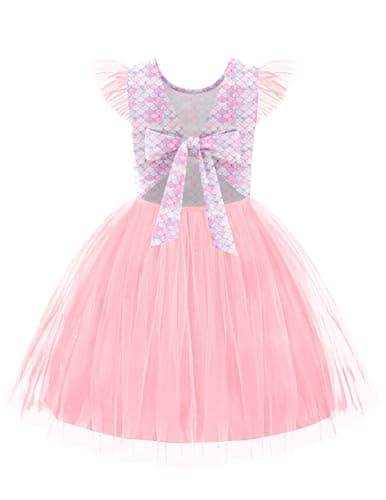 Arshiner Toddlers Tutu Dress Tie Back Ruffle Sleeve Tulle Pink Mermaid Party Special Occasion Little Kids Summer Dresses 5t - Image 1