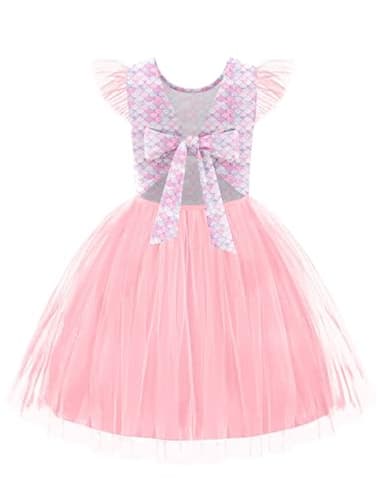 Arshiner Toddlers Tutu Dress Tie Back Ruffle Sleeve Tulle Pink Mermaid Party Special Occasion Little Kids Summer Dresses 5t - Image 1
