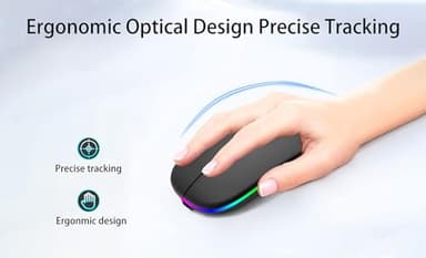 AIKOKOK Wireless Bluetooth Mouse Rechargeable Laptop Mice with LED Use Portable(BT5.2 and USB 2.4G) Dual Mode Connection Silent Slim Computer Mouse for Laptop/iPad Tablet/Apple MacBook/PC (Black) - Image 8