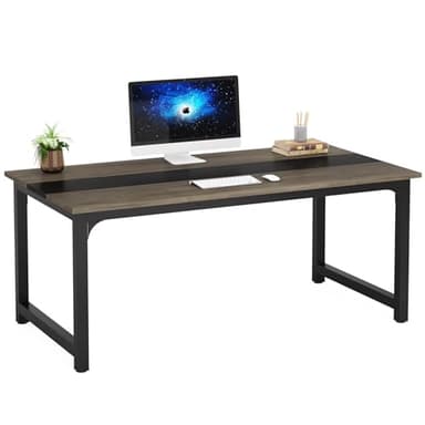 Tribesigns Modern Computer Desk, 63 x 31.5 inch Large Office Desk Computer Table Study Writing Desk Workstation for Home Office, Grey/Black - Image 1