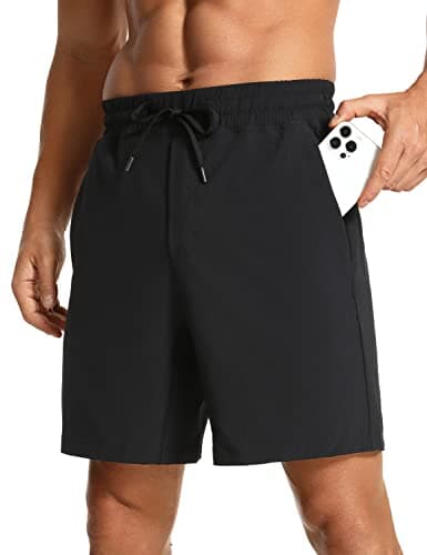 CRZ YOGA Men's Linerless Workout Shorts - 7'' Quick Dry for Running Sports Athletic Gym with Pockets Black Medium - Image 1