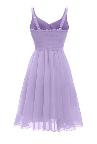 Dressever Summer Cocktail Dress V-Neck Adjustable Spaghetti Strap Chiffon Sundress Lavender S - Image 2