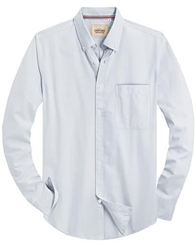 Alimens & Gentle Mens Solid Oxford Shirt Long Sleeve Dress Shirt Work Casual Button Down Shirts with Pocket Anthracite - Image 1