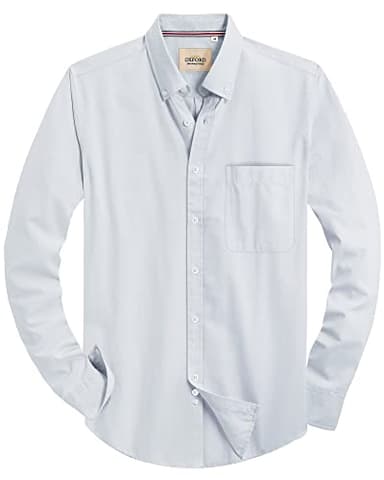 Alimens & Gentle Mens Solid Oxford Shirt Long Sleeve Dress Shirt Work Casual Button Down Shirts with Pocket Anthracite - Image 1