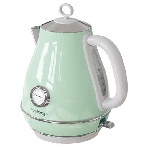 Evoloop Electric Tea Kettle, 1500W /1.7 Liter Hot Water Boiler Heater Pot, Retro Electric Kettle with Thermometer, Auto Shut-Off & Boil-Dry Protection, BPA Free,Stainless Steel Teapot - Image 1