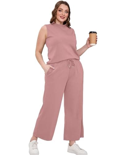 SAMPEEL Matching Sets Women Clothing 2 Piece Sets Summer Casual Mock Neck Lounge Sets Sleeveless Wide Leg Pants Vacation Outfits Sweat Set - Image 4