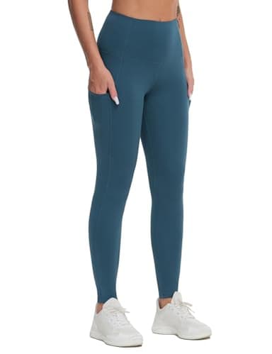 THE GYM PEOPLE Thick High Waist Yoga Pants with Pockets, Tummy Control Workout Running Yoga Leggings for Women Green Blue - Image 8