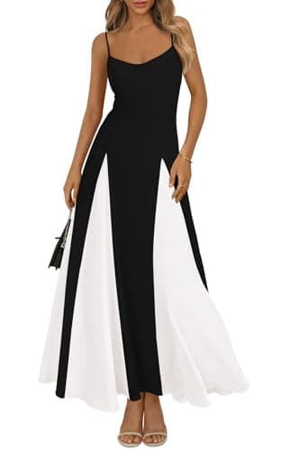 PRETTYGARDEN Spaghetti Strap Backless Summer Dresses for Women 2025 Flowy Maxi Dresses Sleeveless Wedding Guest Dress (Black White, Large) - Image 1