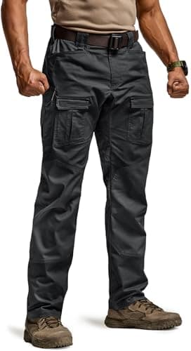 CQR Men's Flex Ripstop Tactical Pants, Water Resistant Stretch Cargo Pants, Lightweight EDC Hiking Work Pants, Breacher Black, 40W/34L - Image 1