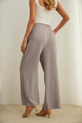 IWOLLENCE Women's Wide Leg Pants with Pockets High Waist Adjustable Knot Loose Casual Trousers Business Work Casual Pants Light Khaki XX-Large - Image 4