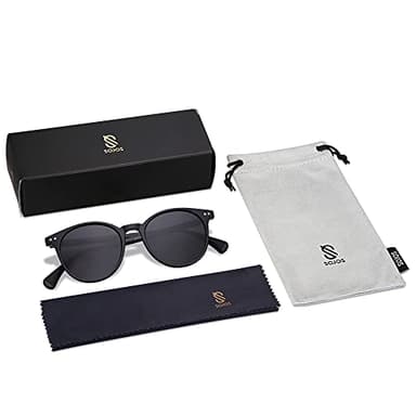 SOJOS Small Round Classic Polarized Sunglasses for Women Men Vintage Style UV400 Lens SJ2113, Black/Grey - Image 6