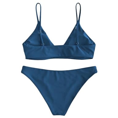 ZAFUL Women's Solid Spaghetti Strap Bralette Bikini Set Two Piece Swimsuit (1-Peacock Blue2, S) - Image 3